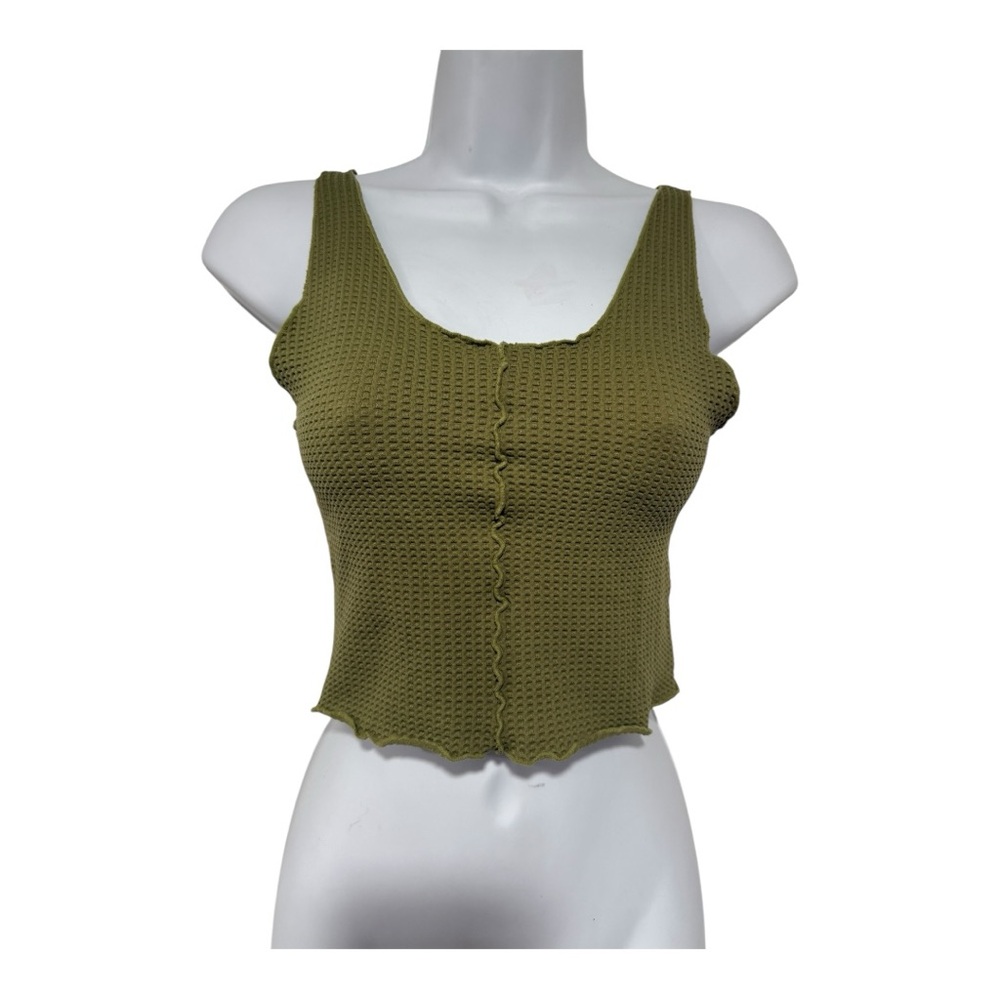 Green Ribbed Crop Tank Top - Picture 3 of 6
